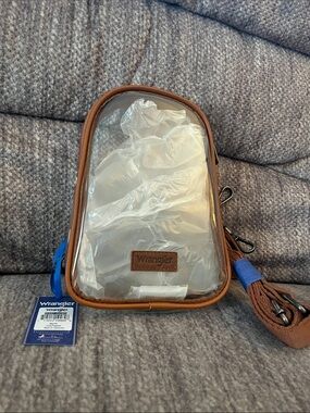 NWT Wrangler Clear Crossbody with Brown Trim and long removable Strap